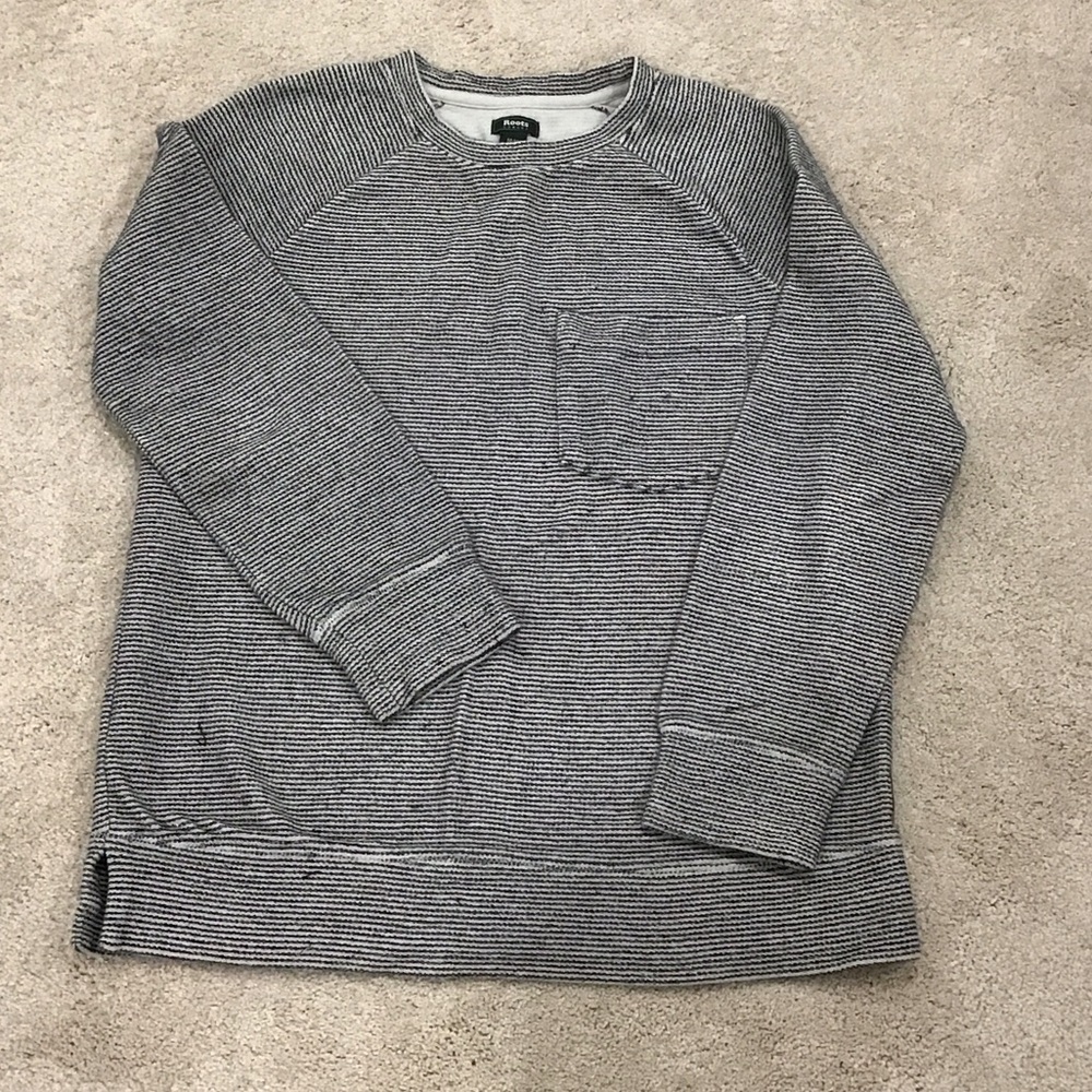 Roots Womens  Black and White Striped Crewneck Sweater